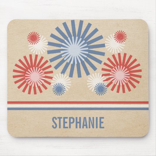 7月ファンキー4日Fireworks & Fireworksのストライプマウスパッド マウスパッド (正面)