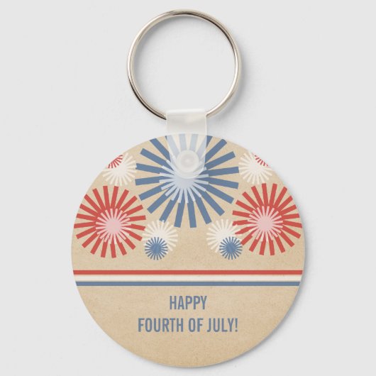 7月ファンキー4日Fireworks & Fireworks & ストライプ Keychain キーホルダー (正面)