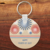 7月ファンキー4日Fireworks & Fireworks & ストライプ Keychain キーホルダー (正面)