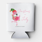 7月フラミンゴのかわいいクリスマス 缶クーラー (正面)