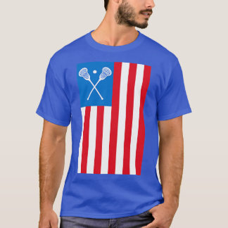 7月ヘルメットスティックのアメリカ国旗Laxラクロス4日 Tシャツ