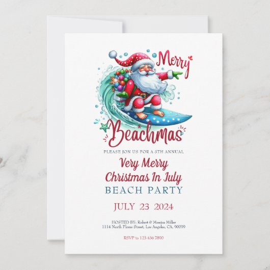 7月メリーパーティの招待状のビーチマスクリスマス 招待状 (正面)