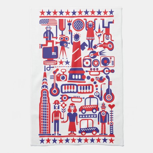 7月モダンのおもしろい第4アメリカ合衆国のアイコン キッチンタオル (縦)