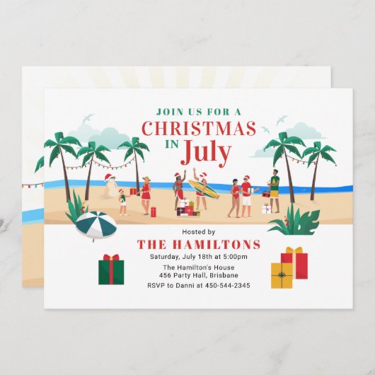 7月モダンのパーティーおもしろい 招待状 (正面/裏面)