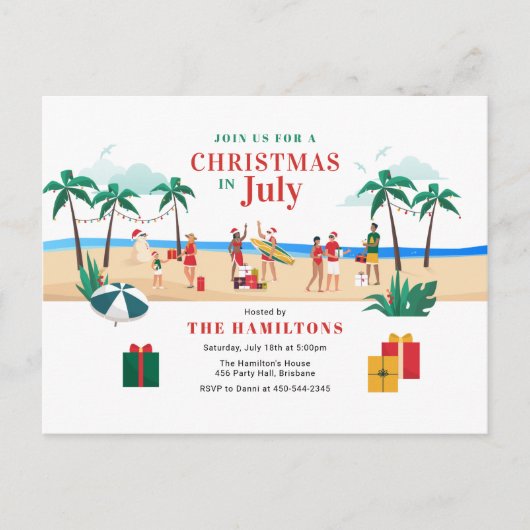 7月モダンのパーティー ポストカード (正面)