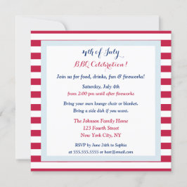 7月モダンの愛国的な4th夏のバーベキューパーティー 招待状