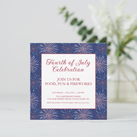 7月モダンの花火の愛国的な4日パーティー 招待状 (スタンド正面)