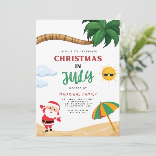 7月モダンパーティの招待状の夏のクリスマス 招待状 (スタンド正面)