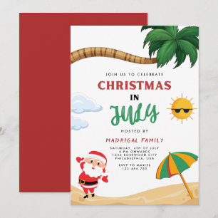 7月モダンパーティの招待状の夏のクリスマス 招待状