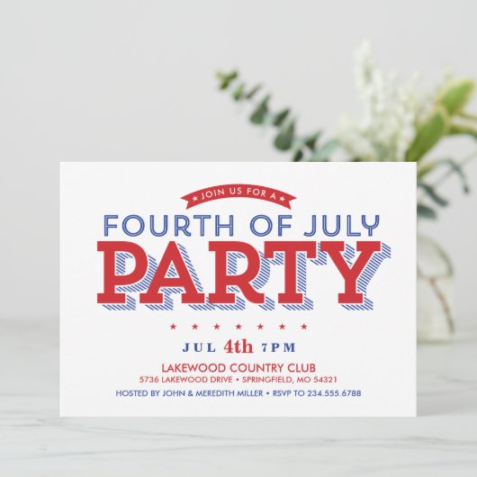 7月モダンパーティー4日の星とストライプ 招待状 (スタンド正面)