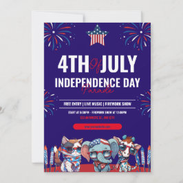 7月モダン独立記念日の海軍と赤 招待状