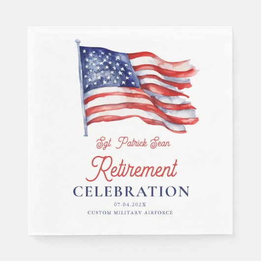 7月モダン軍引退の米国国旗4日 スタンダードランチョンナプキン (正面)