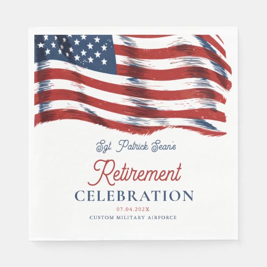 7月モダン軍引退の米国国旗4日 スタンダードランチョンナプキン (正面)