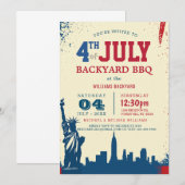 7月モダン4日バックヤードBBQの自由 招待状 (正面/裏面)