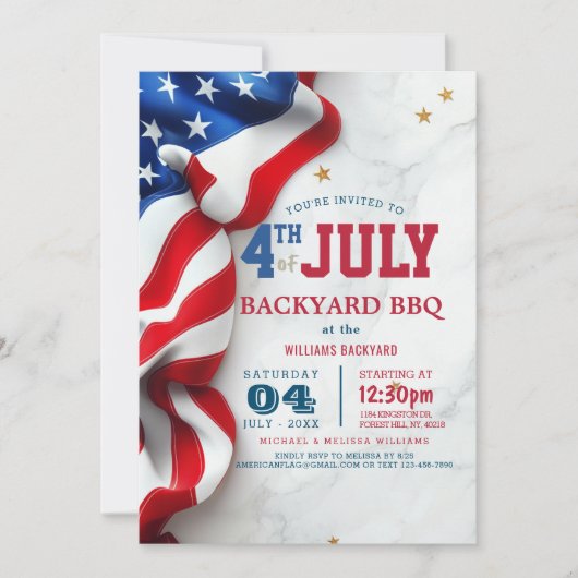 7月モダン4日バックヤードBBQ I国旗 招待状 (正面)