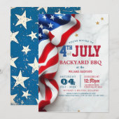 7月モダン4日バックヤードBBQ I国旗 招待状 (正面/裏面)