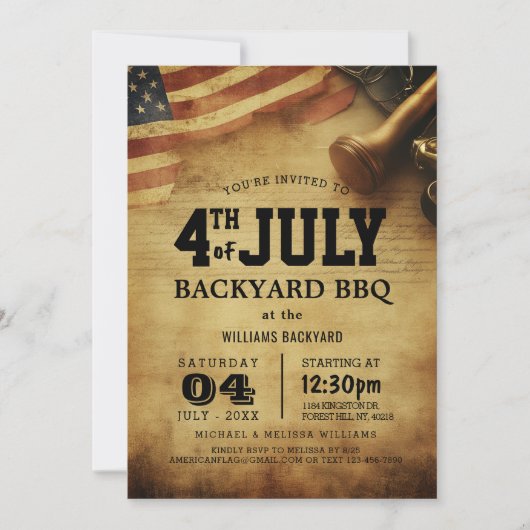 7月モダン4日バックヤードBBQ I 素朴 招待状 (正面)