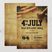 7月モダン4日バックヤードBBQ I 素朴 招待状 (正面/裏面)