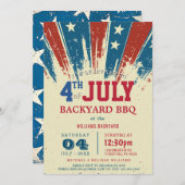 7月モダン4日バックヤードBBQ I USA国旗 招待状 (正面/裏面)
