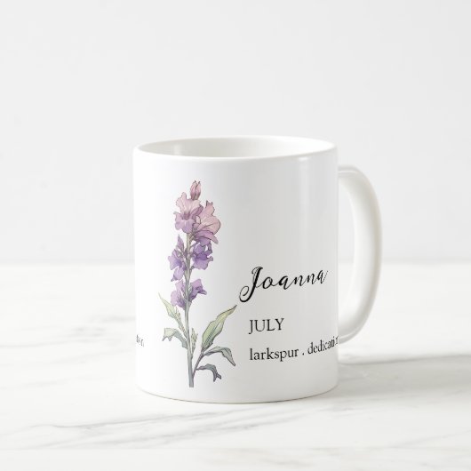 7月ラークスパー誕生花月名ギフト コーヒーマグカップ (正面右)