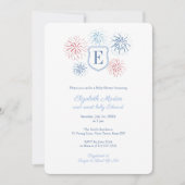 7月名門私立校風の4日モノグラムボーイ赤ちゃんシャワーパーティー 招待状 (正面)