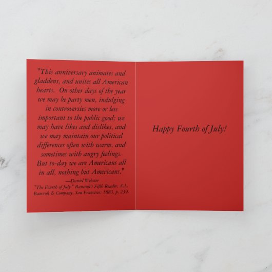 7月引用文の第4を祝っているビクトリアンな女の子 カード (内部)