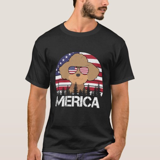 7月犬シャツのプードル・メリカ4日おもしろい Tシャツ (正面)