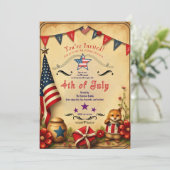 7月素朴4日招待状カード – 愛国心 招待状 (スタンド正面)