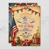 7月素朴4日招待状カード – 愛国心 招待状 (正面/裏面)