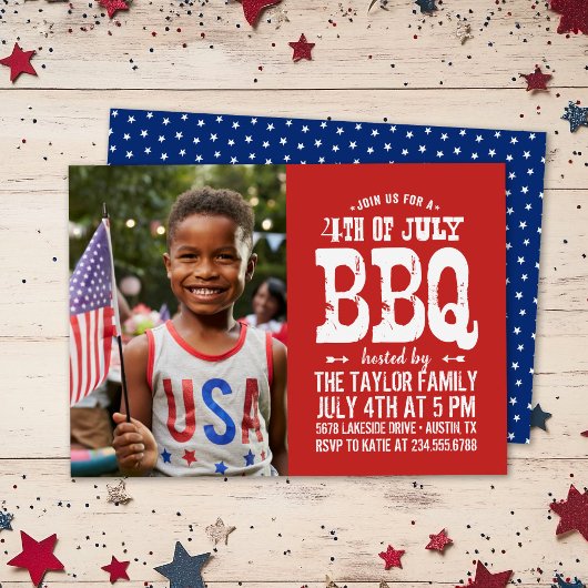 7月素朴4日BBQフォト招待状 招待状