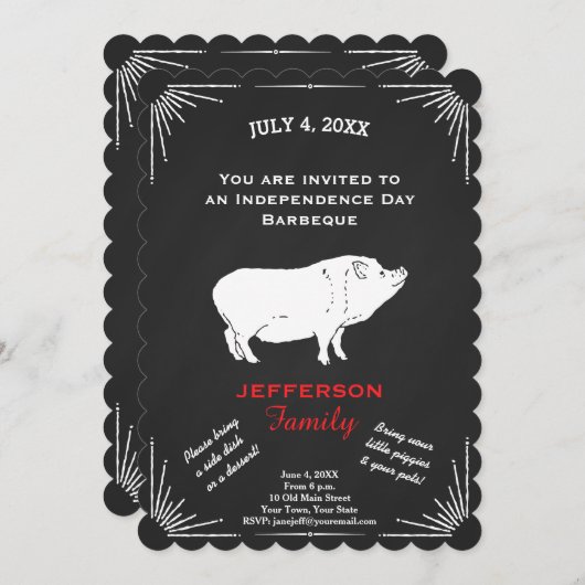 7月素朴BBQパーティーピギーのアメリカ4th 招待状 (正面/裏面)