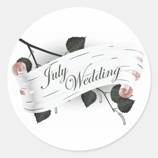 7月結婚シール:葉季節の: ラウンドシール (正面)