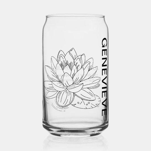 7月誕生フラワーウォーターリリーと名前をカスタムする ガラス缶 (正面)