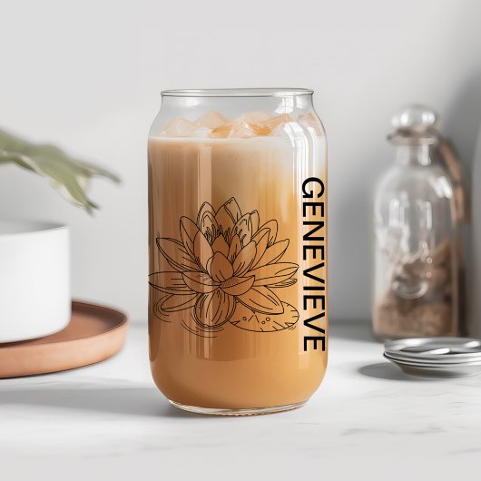 7月誕生フラワーウォーターリリーと名前をカスタムする ガラス缶