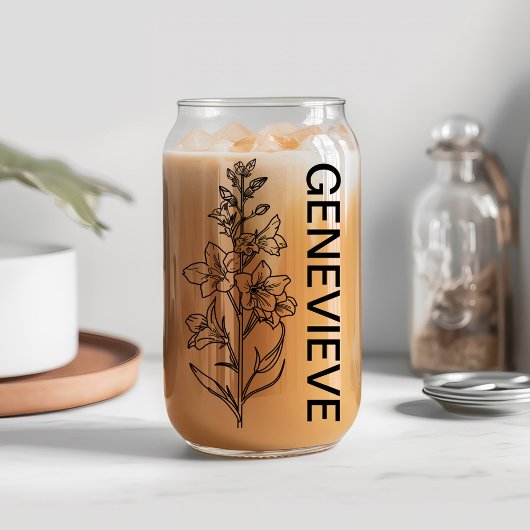 7月誕生フラワーウォーターリリーと名前をカスタムする ガラス缶