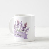 7月誕生フラワーパーソナライズされたラークスパー コーヒーマグカップ (正面左)