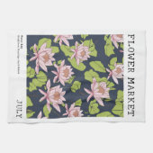 7月誕生フラワーマーケットピンクウォーターリリーロータス キッチンタオル (横)