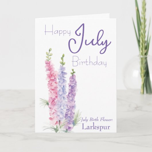 7月誕生フラワーラークスパー誕生日 カード (正面)