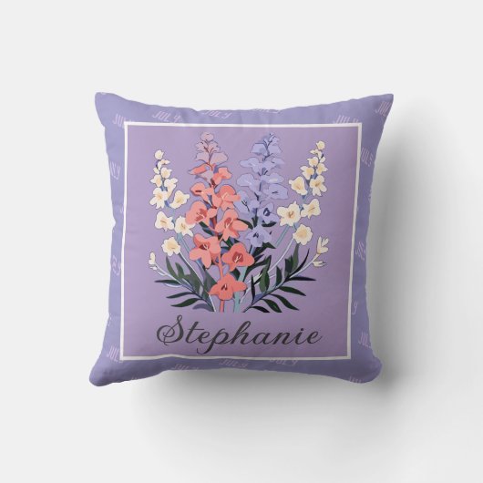 7月誕生フラワー名前をカスタムする クッション (裏面)