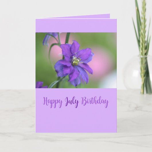 7月誕生日パープルラークスパー誕生月花 カード (正面)