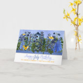 7月誕生日ラークスパーガーデンウィズバードハウス カード (黄色い花)