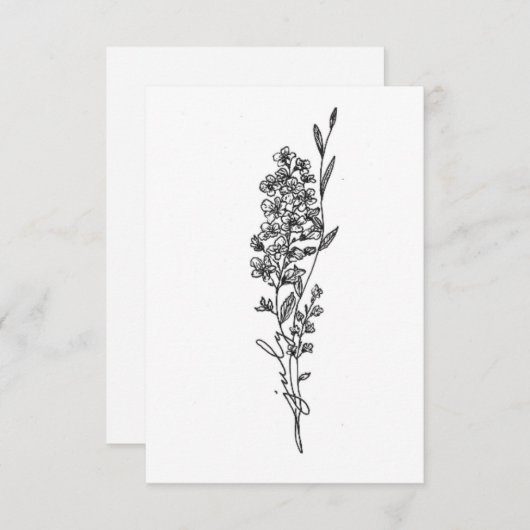 7月誕生花の誕生日カード、ラークスパー ノートカード (正面/裏面)