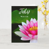 7月鮮やかピンクウォーターリリー誕生月花 カード (黄色い花)