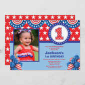 7月1日の最初誕生日の招待状の第4 招待状 (正面/裏面)