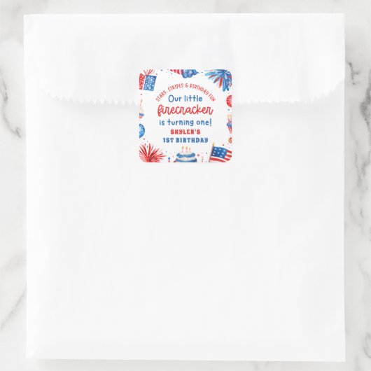 7月1日の誕生日の私たちの小さな爆竹4日 スクエアシール (バッグ)