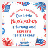 7月1日の誕生日の私たちの小さな爆竹4日 スクエアシール (正面)