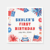 7月1日の誕生日の私たちの小さな爆竹4日 スタンダードカクテルナプキン (正面)