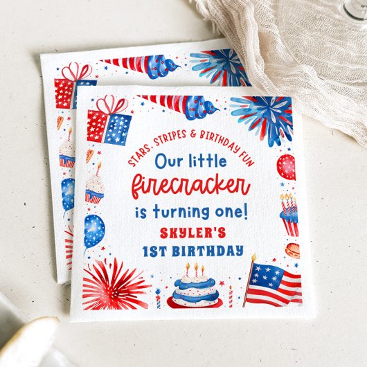 7月1日の誕生日の私たちの小さな爆竹4日 スタンダードランチョンナプキン