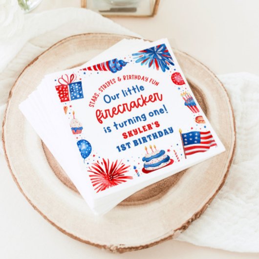 7月1日の誕生日の私たちの小さな爆竹4日 スタンダードランチョンナプキン