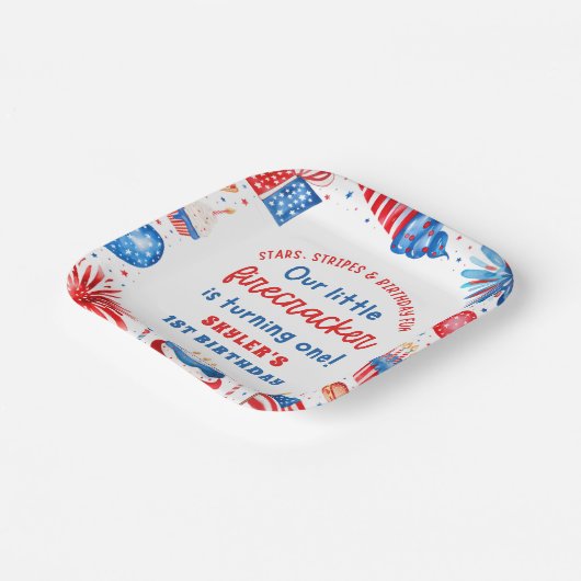 7月1日の誕生日の私たちの小さな爆竹4日 ペーパープレート (傾斜あり)